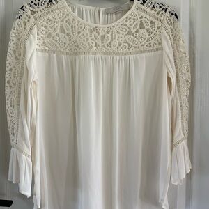 LOFT Cream Blouse with Pleated Bell Sleeves
